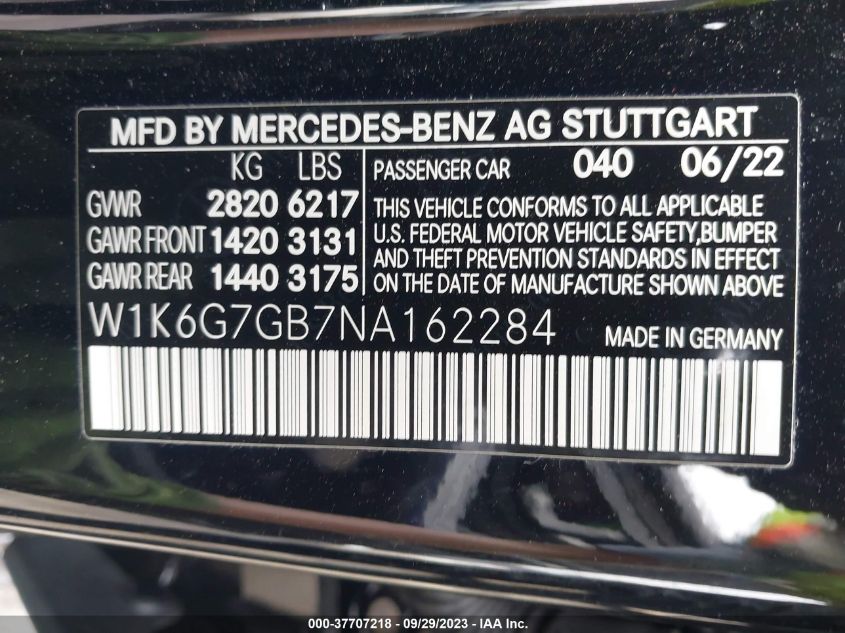 2022 MERCEDES-BENZ S-CLASS S 580 W1K6G7GB7NA162284