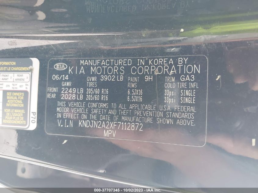 2015 KIA SOUL BASE - KNDJN2A2XF7112872