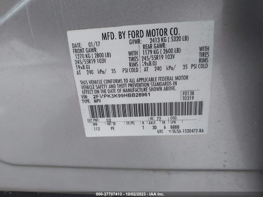2017 FORD EDGE TITANIUM - 2FMPK3K99HBB28961