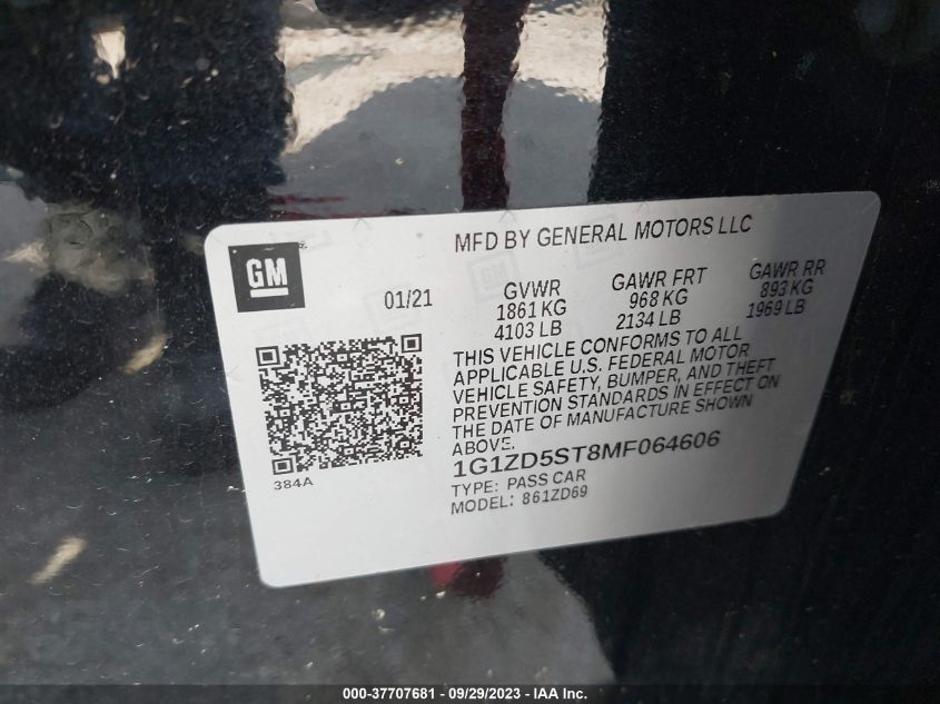 2021 CHEVROLET MALIBU LT - 1G1ZD5ST8MF064606