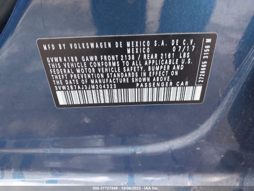 2018 VOLKSWAGEN JETTA 1.4T S - 3VW2B7AJ3JM204323