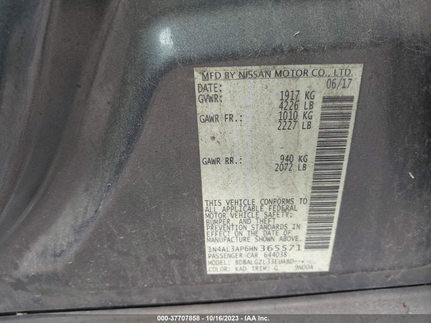 2017 NISSAN ALTIMA 2.5/S/SV/SL/SR - 1N4AL3AP6HN365571