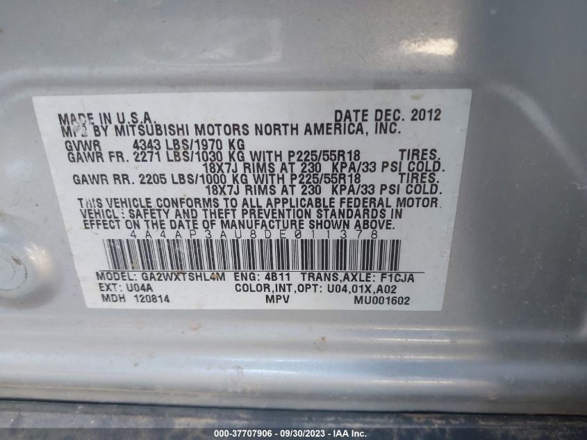 2013 MITSUBISHI OUTLANDER SPORT ES - 4A4AP3AU8DE011378