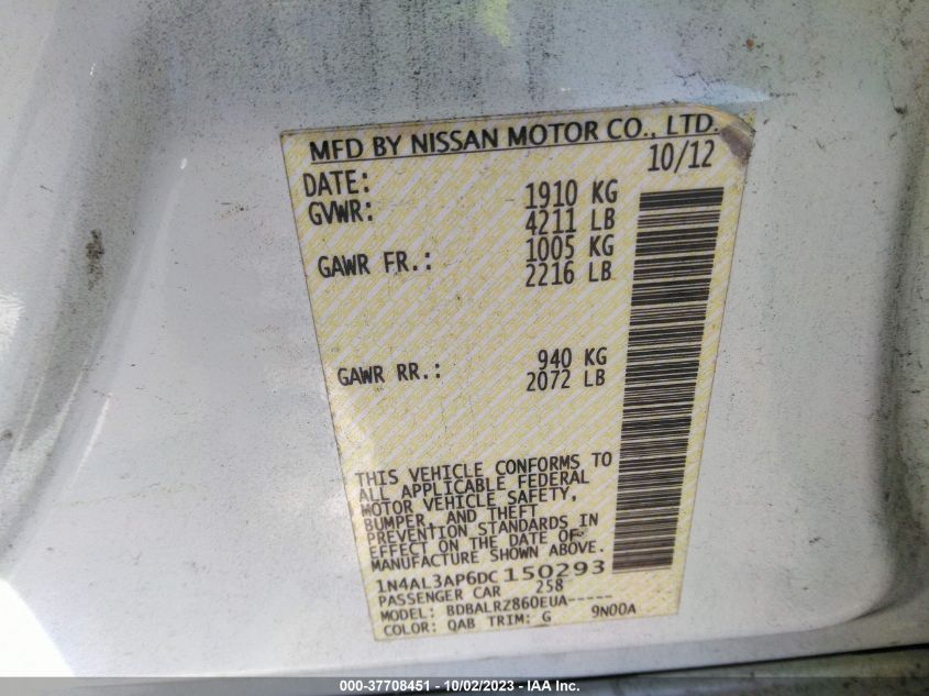 2013 NISSAN ALTIMA 2.5/S/SV/SL - 1N4AL3AP6DC150293
