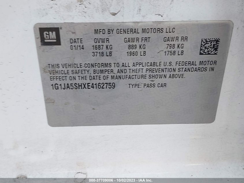 2014 CHEVROLET SONIC LS - 1G1JA5SHXE4162759