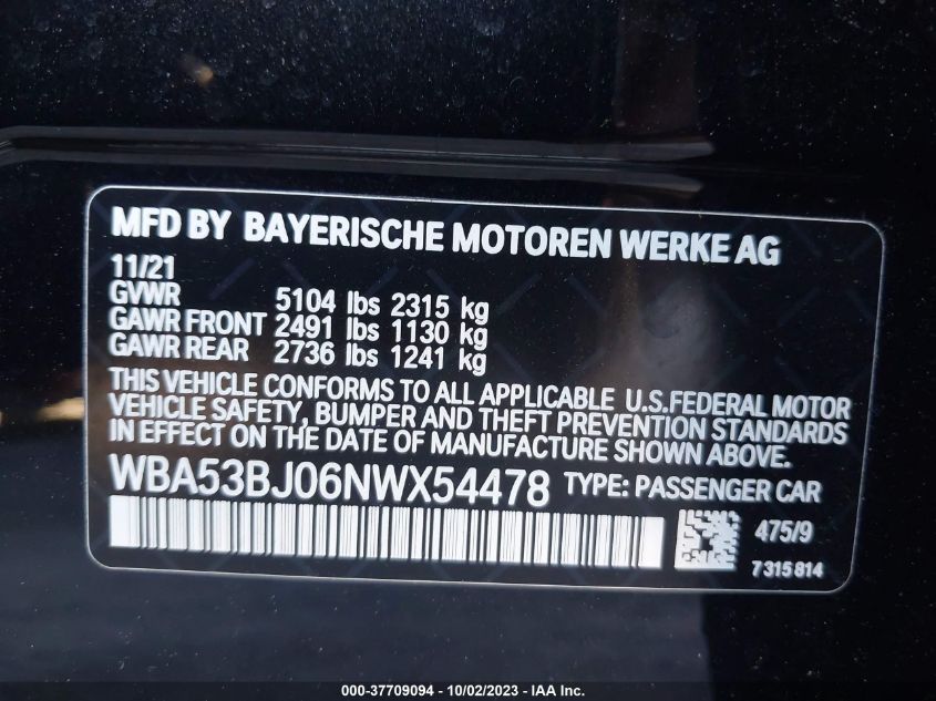 WBA53BJ06NWX54478 BMW 540 I 9