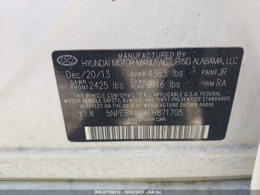 2014 HYUNDAI SONATA GLS - 5NPEB4AC4EH871705