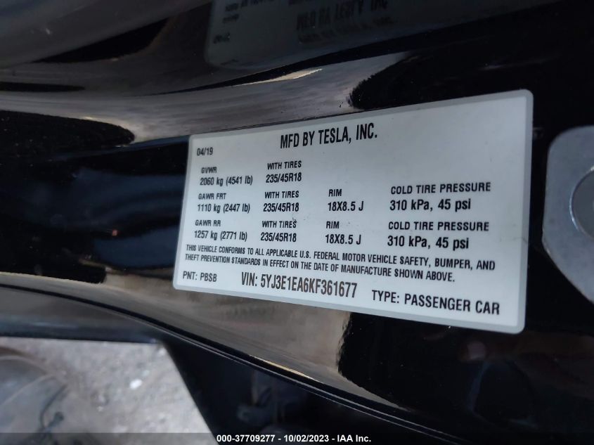 2019 TESLA MODEL 3 - 5YJ3E1EA6KF361677