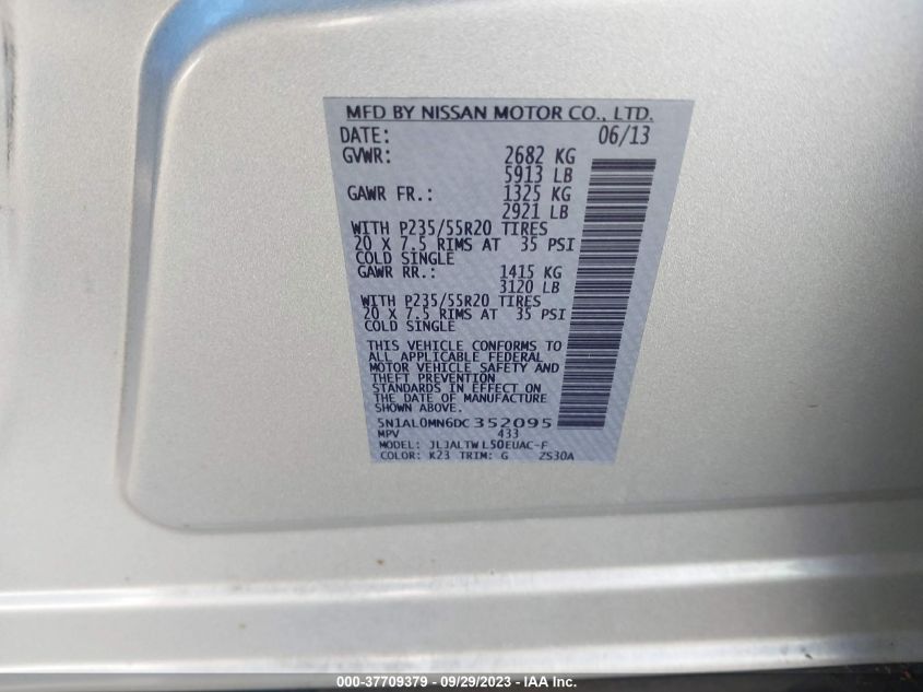 2013 INFINITI JX 5N1AL0MN6DC352095