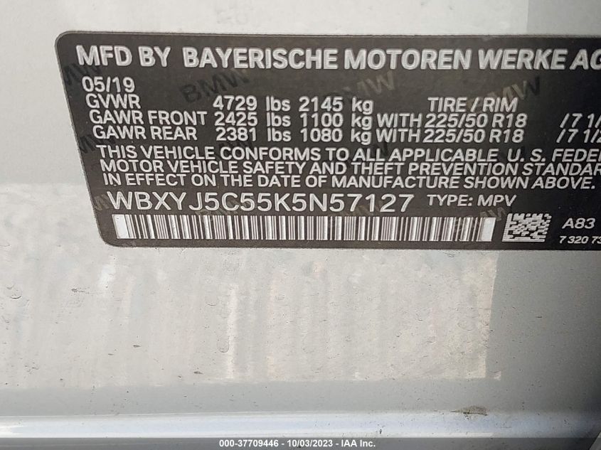 2019 BMW X2 XDRIVE28I WBXYJ5C55K5N57127