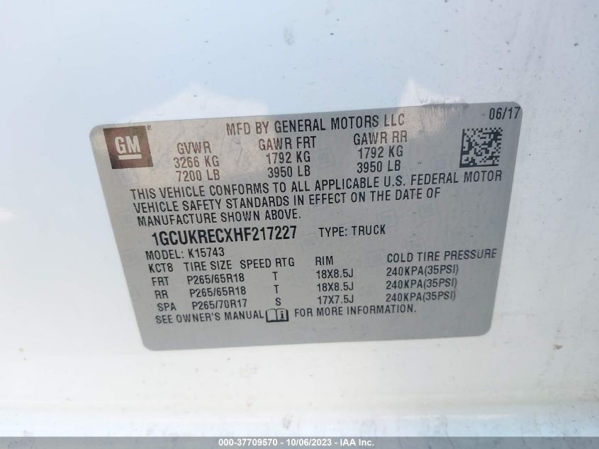 2017 CHEVROLET SILVERADO 1500 LT - 1GCUKRECXHF217227
