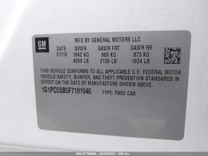 2015 CHEVROLET CRUZE LT - 1G1PC5SB5F7181946
