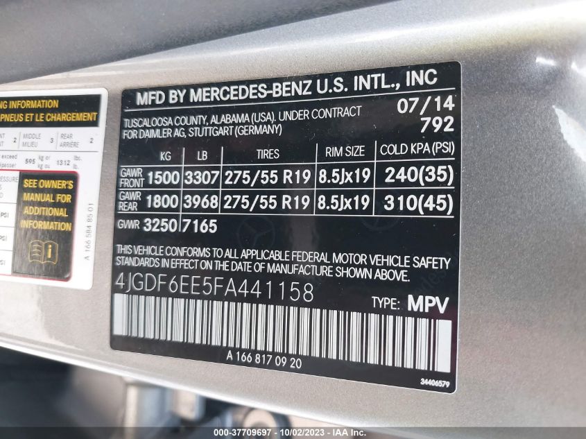 2015 MERCEDES-BENZ GL 450 4JGDF6EE5FA441158