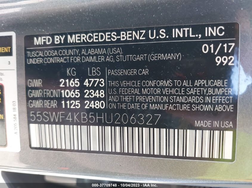 2017 MERCEDES-BENZ C 300 SPORT 4MATIC/LUXURY 4MATIC/4MATIC - 55SWF4KB5HU206327