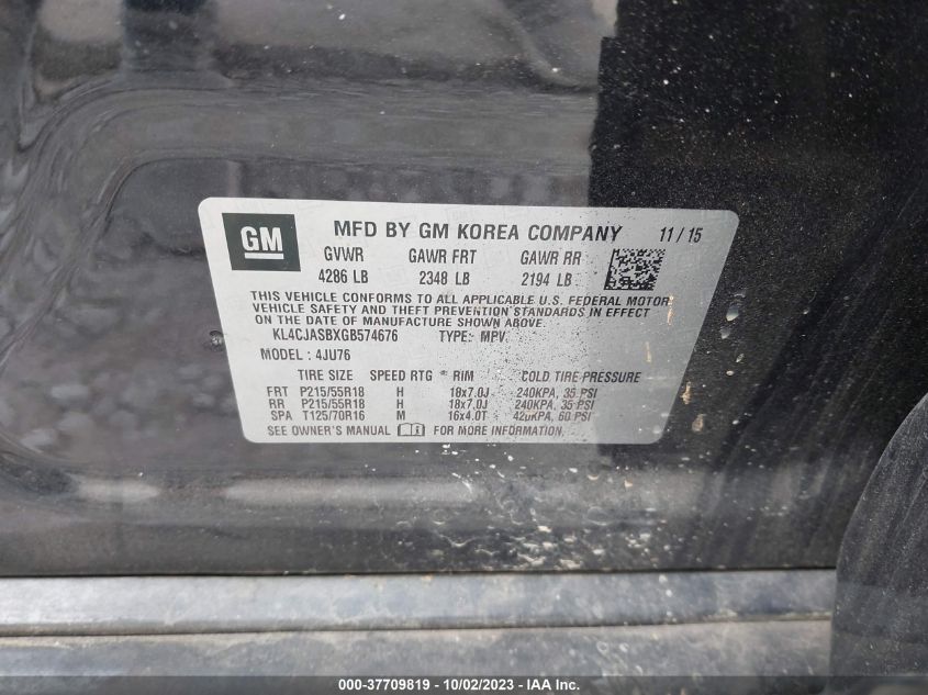 2016 BUICK ENCORE - KL4CJASBXGB574676