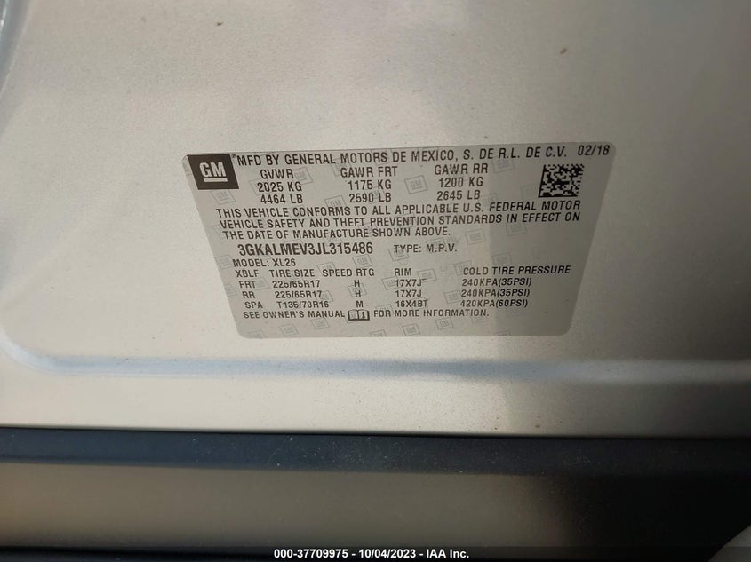 VIN 3GKALMEV3JL315486 2018 GMC TERRAIN SLE