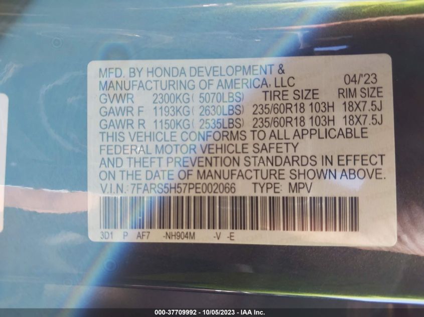 VIN 7FARS5H57PE002066 2023 HONDA CR-V HYBRID SPORT