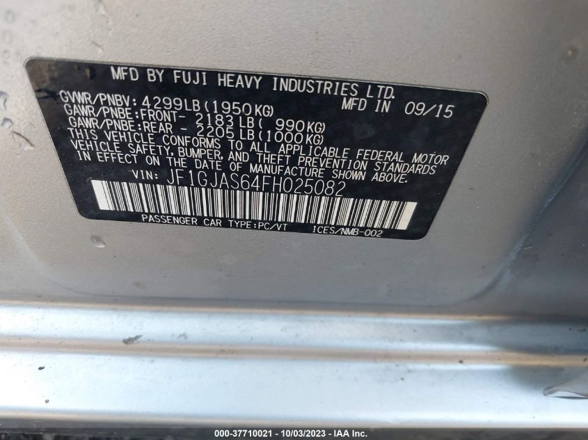 2015 SUBARU IMPREZA SEDAN LIMITED - JF1GJAS64FH025082