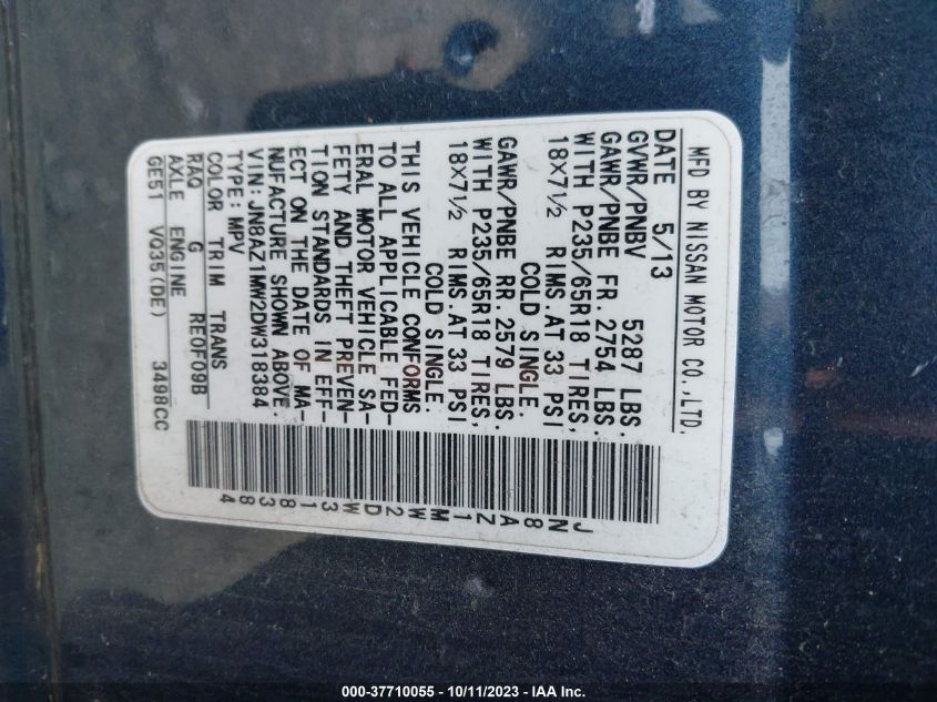 2013 NISSAN MURANO SL - JN8AZ1MW2DW318384
