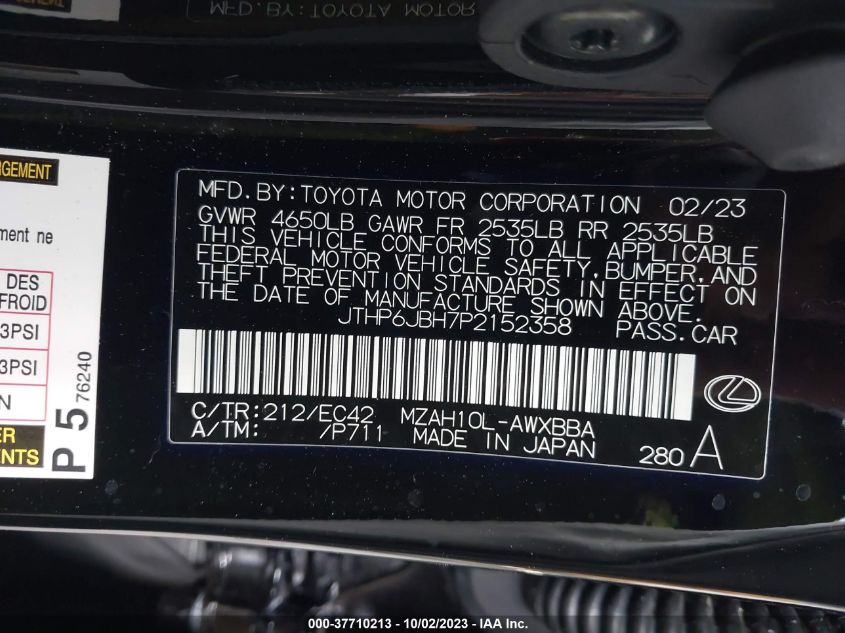 2023 LEXUS UX 250H PREMIUM JTHP6JBH7P2152358