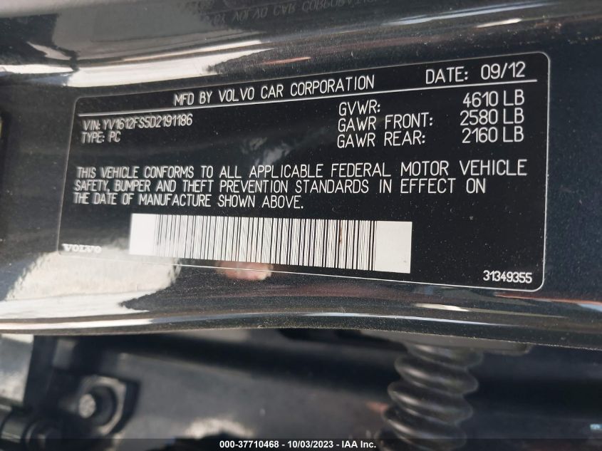 2013 VOLVO S60 T5 - YV1612FS5D2191186