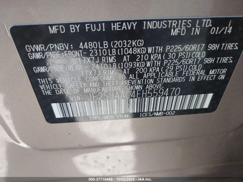 2014 SUBARU FORESTER 2.5I - JF2SJAAC4EH559470