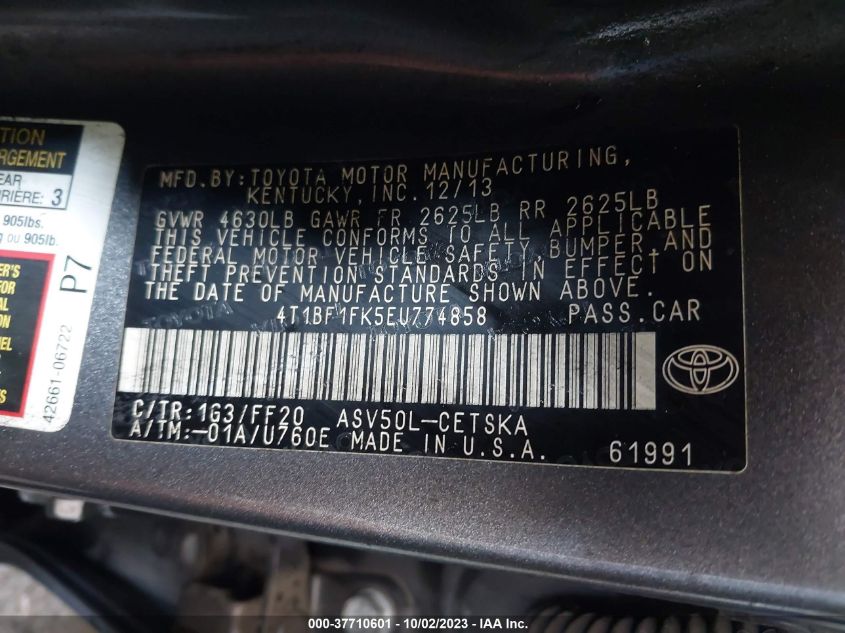 2014 TOYOTA CAMRY L/SE/LE/XLE - 4T1BF1FK5EU774858