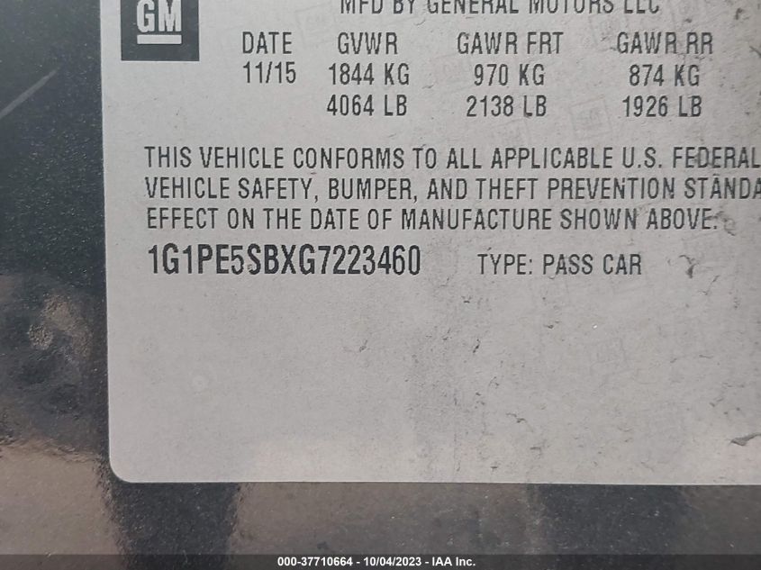 2016 CHEVROLET CRUZE LIMITED LT - 1G1PE5SBXG7223460