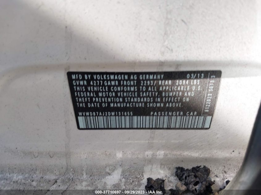 2013 VOLKSWAGEN GOLF W/CONV & SUNROOF - WVWDB7AJ2DW131655