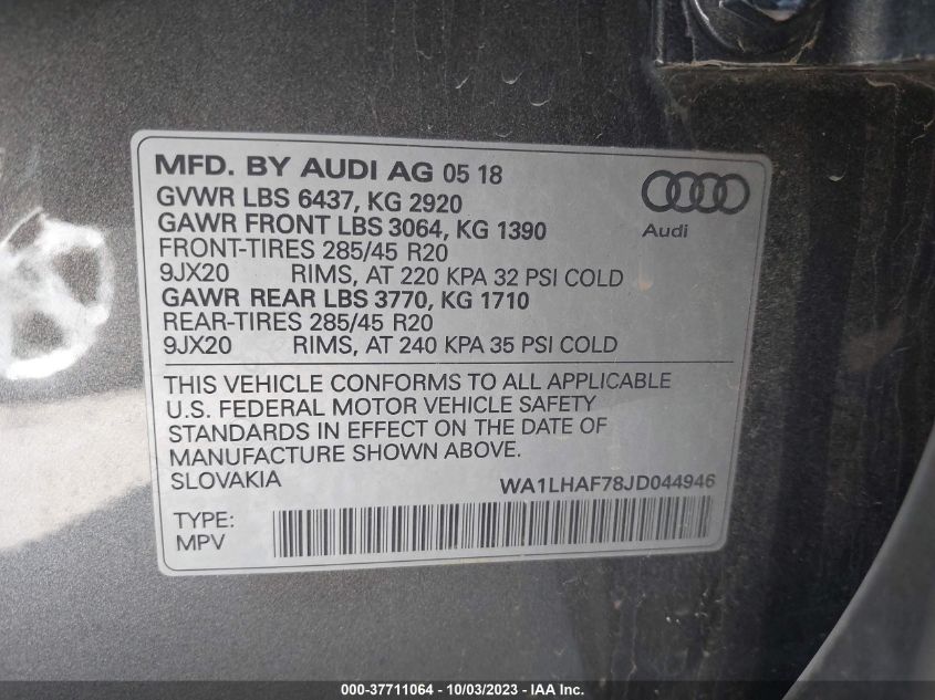 WA1LHAF78JD044946 2018 AUDI Q7, photo no. 9