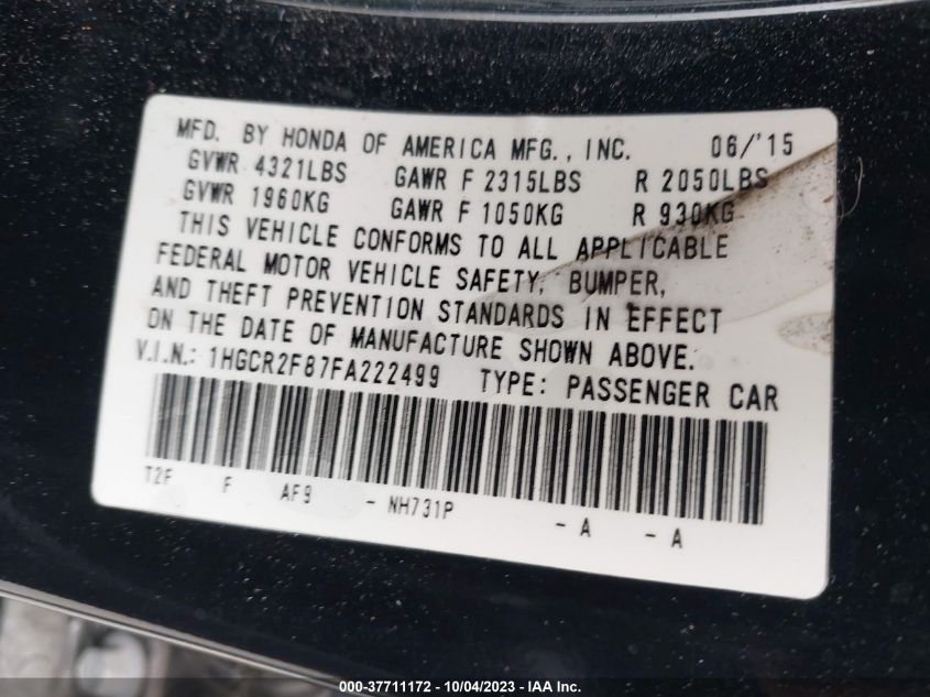 2015 HONDA ACCORD SEDAN EX-L - 1HGCR2F87FA222499