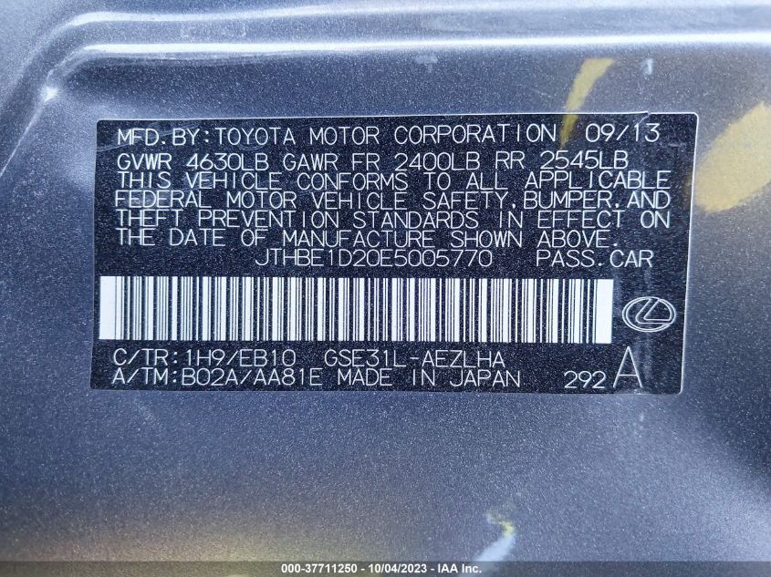 2014 LEXUS IS 350 - JTHBE1D20E5005770