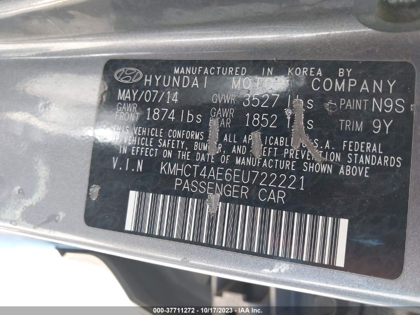 2014 HYUNDAI ACCENT GLS - KMHCT4AE6EU722221