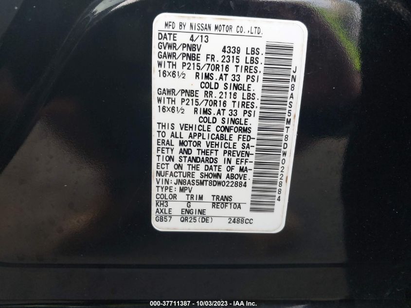 2013 NISSAN ROGUE S - JN8AS5MT8DW022884