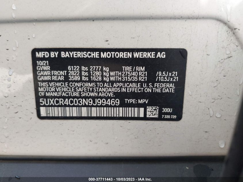 5UXCR4C03N9J99469 2022 BMW X5, photo no. 9