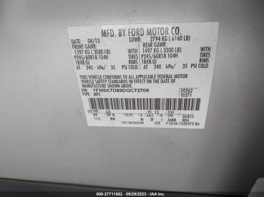 2013 FORD EXPLORER XLT - 1FM5K7D89DGC72709