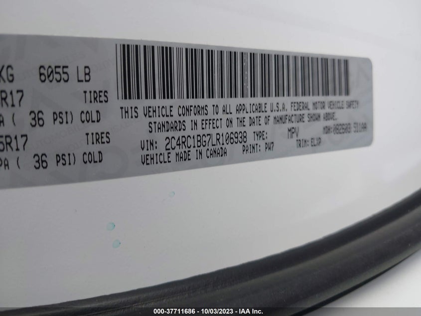 VIN 2C4RC1BG7LR106938 2020 CHRYSLER PACIFICA TOURING L