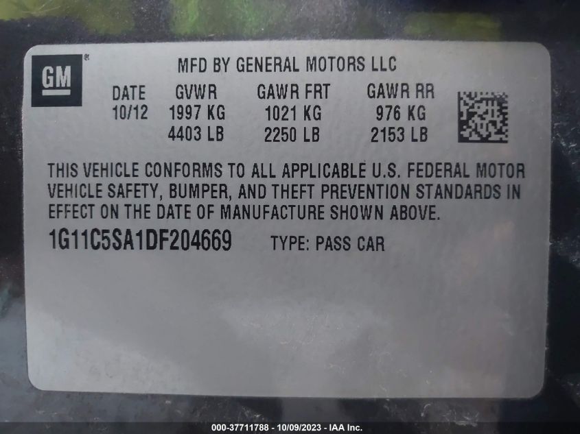 2013 CHEVROLET MALIBU LT - 1G11C5SA1DF204669