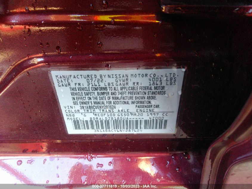 2022 NISSAN SENTRA SV - 3N1AB8CV6NY287624