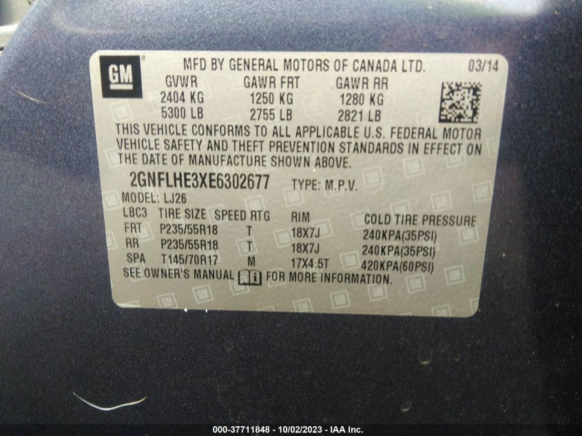 2014 CHEVROLET EQUINOX LTZ - 2GNFLHE3XE6302677