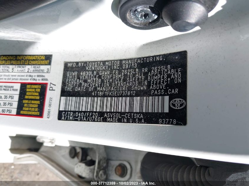 2014 TOYOTA CAMRY L/LE/XLE/SE/SE SPORT - 4T1BF1FK5EU737812