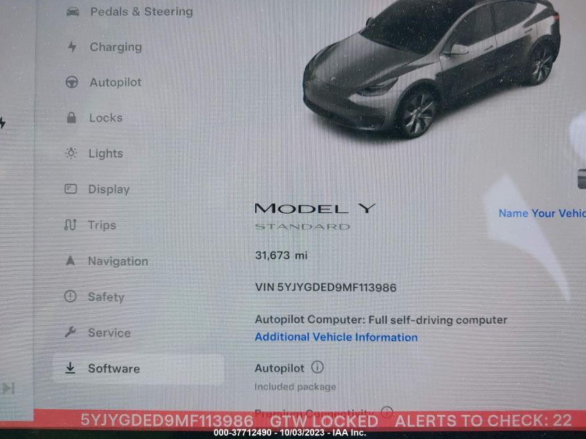 5YJYGDED9MF113986 Tesla Model Y STANDARD RANGE 7