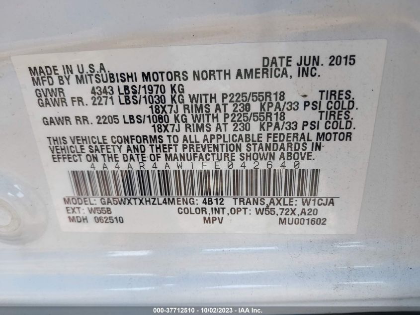 2015 MITSUBISHI OUTLANDER SPORT SE/GT - 4A4AR4AW1FE042640