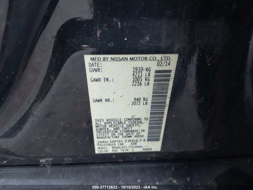 2014 NISSAN ALTIMA 2.5/S/SV/SL - 1N4AL3AP5EC286674