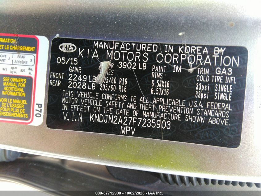 2015 KIA SOUL - KNDJN2A27F7235903