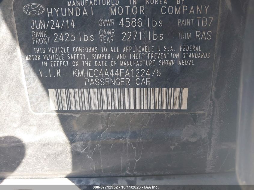 2015 HYUNDAI SONATA HYBRID LIMITED - KMHEC4A44FA122476