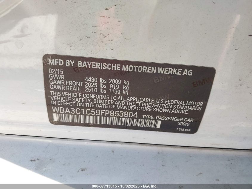 2015 BMW 328I - WBA3C1C59FP853804
