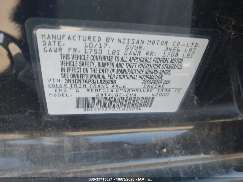 2018 NISSAN VERSA SEDAN SV - 3N1CN7AP3JL825296