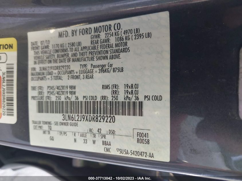 2013 LINCOLN MKZ - 3LN6L2J9XDR829220