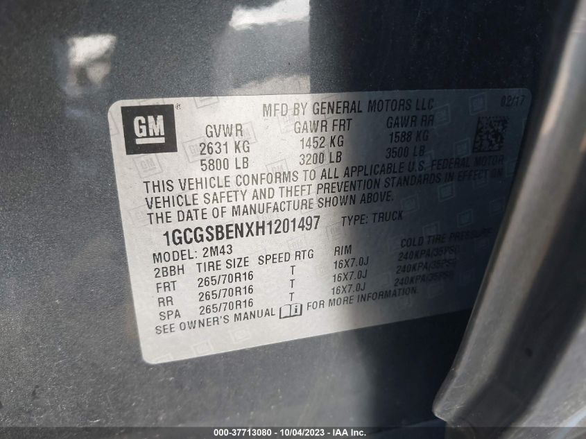 2017 CHEVROLET COLORADO - 1GCGSBENXH1201497